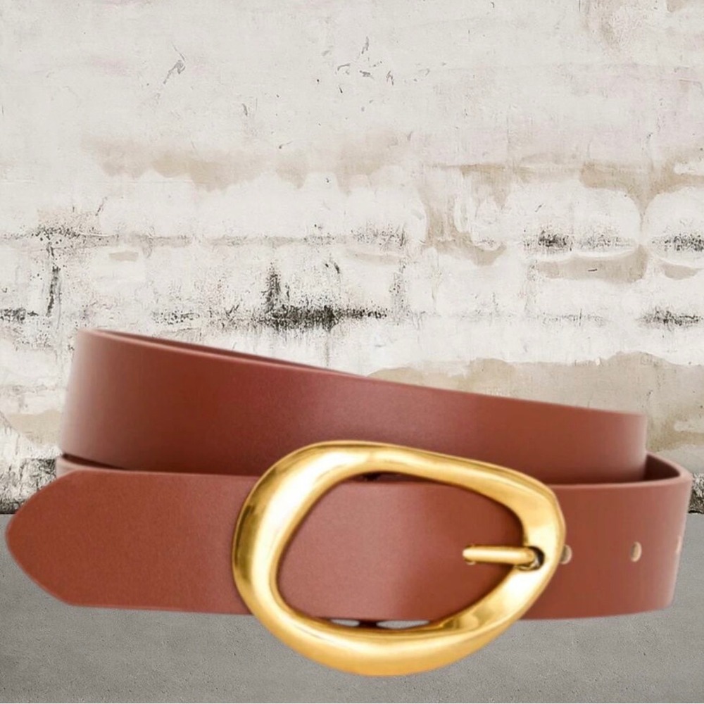 Good American Cognac Belt XL 1XL Oversized Gold Oval Buckle NWT - Picture 2 of 7